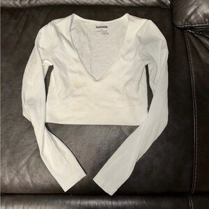 Garage White Long Sleeve Fitted Crop Blouse